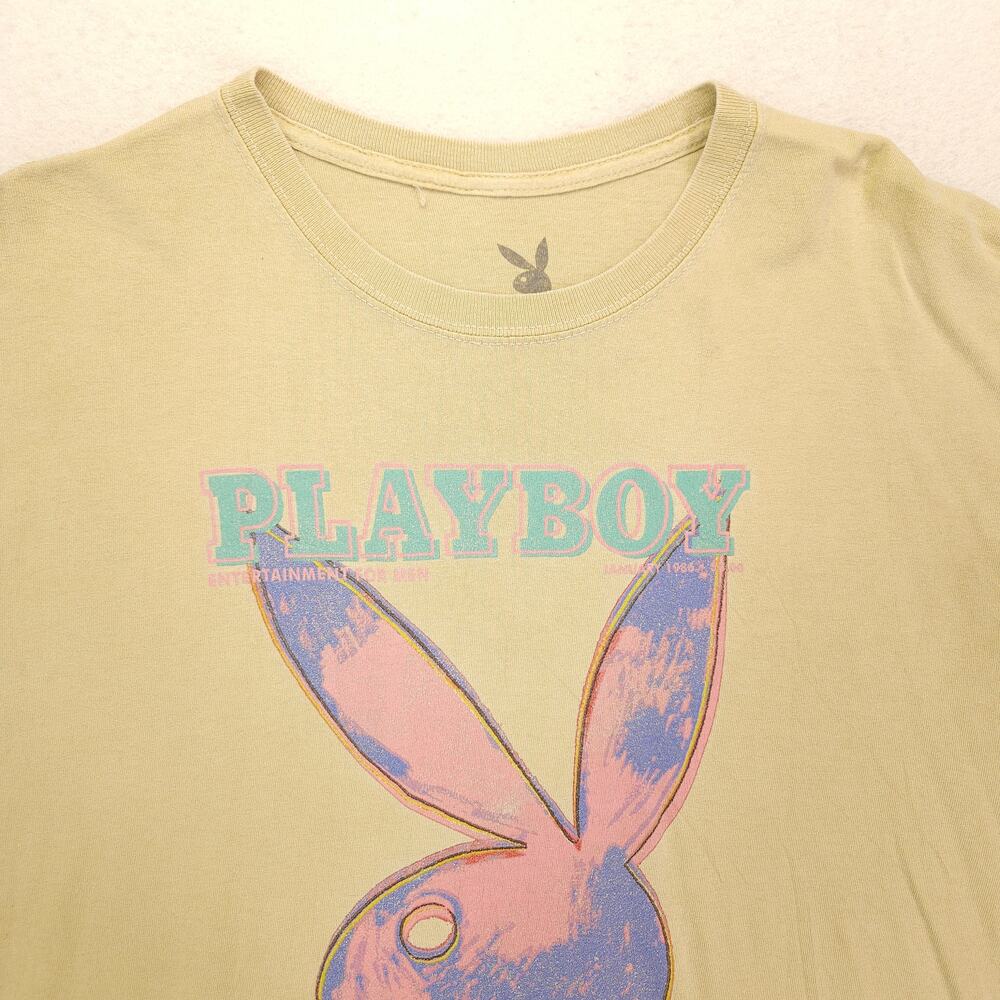 Playboy Graphic Casual Short Sleeve Crew Neck T Shirt Mens Size L Tan 16960
